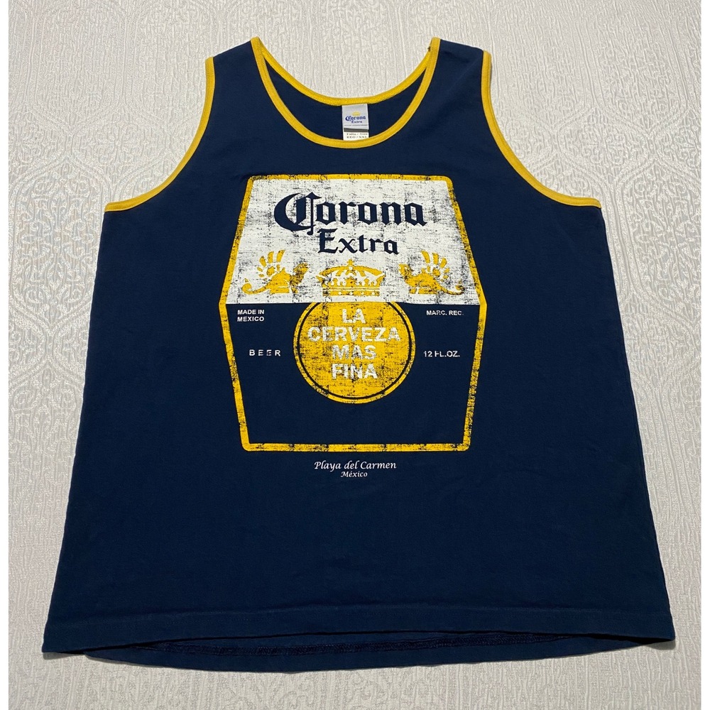 Corona Extra Beer Mens XXL Tank Top Navy Blue Playa del Carmen Mexico Ringer